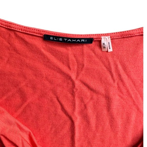 Elie Tahari Valencia Blouse Size XL TG Coral Short Sleeves Cowl Neck Stretch - Picture 10 of 13
